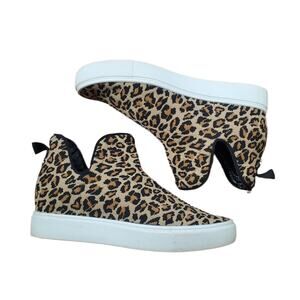 Steve Madden Loxer Leopard Print Knit Sneaker Boot Pull On Shoe Size 6.5 Women's